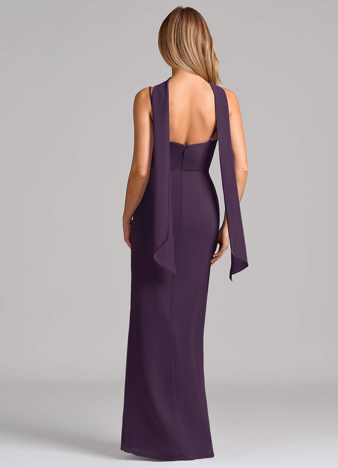 Calandra Sheath Scoop-Neck Chiffon Bridesmaid Dress in Plum