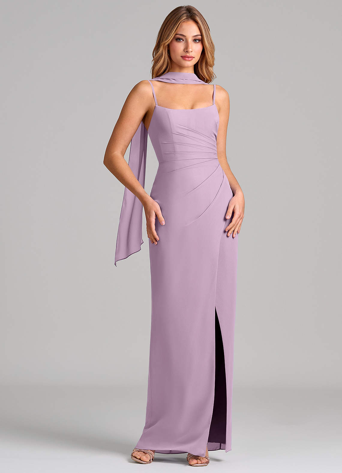 Calandra Sheath Scoop-Neck Chiffon Bridesmaid Dress in Wisteria