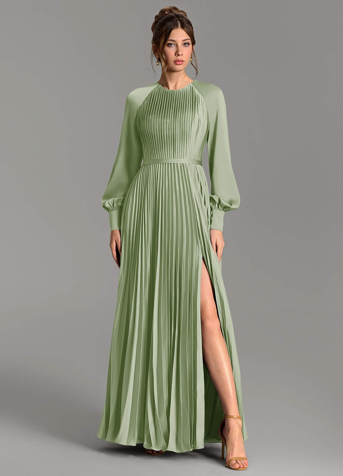 Grayson A-Line Scoop-Neck Stretch Satin Bridesmaid Dress in Dusty Sage