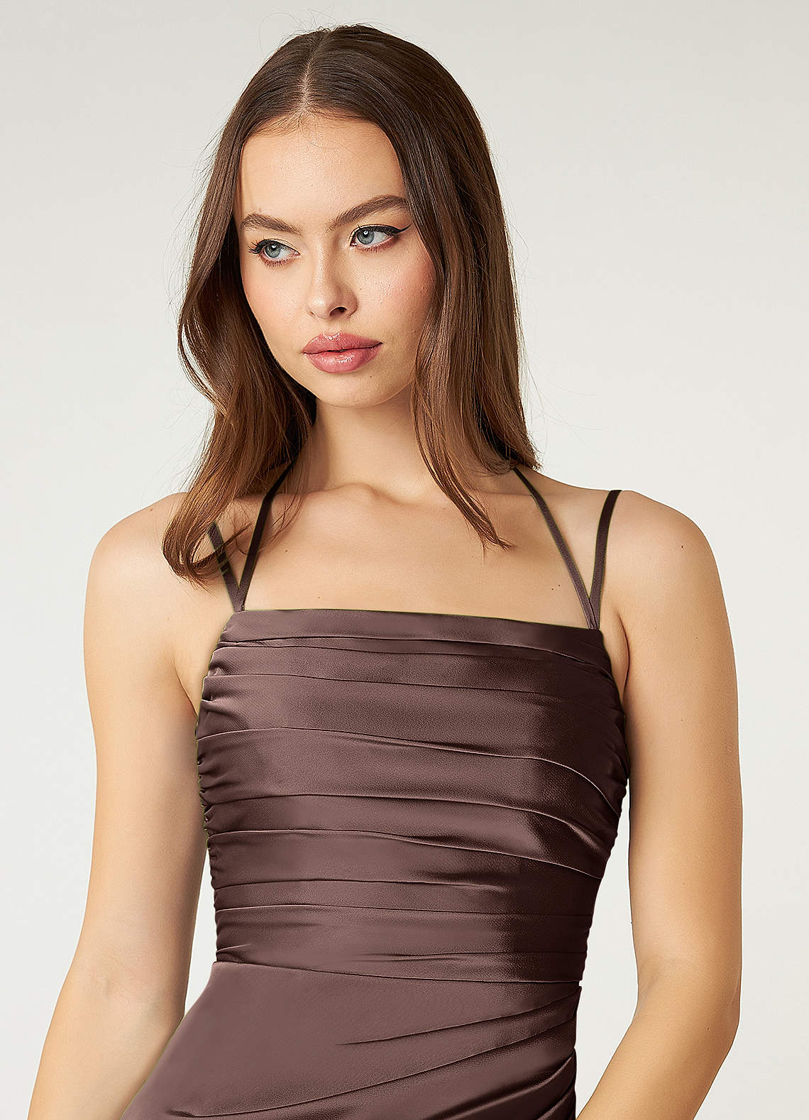 Desi Sheath Halter Stretch Satin Bridesmaid Dress