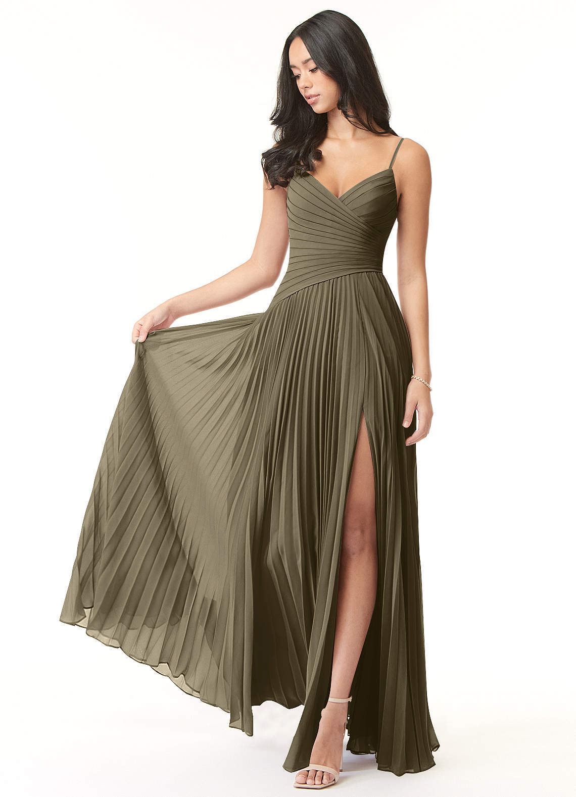 Vini A-Line V-Neck Chiffon Bridesmaid Dress in Willow Green
