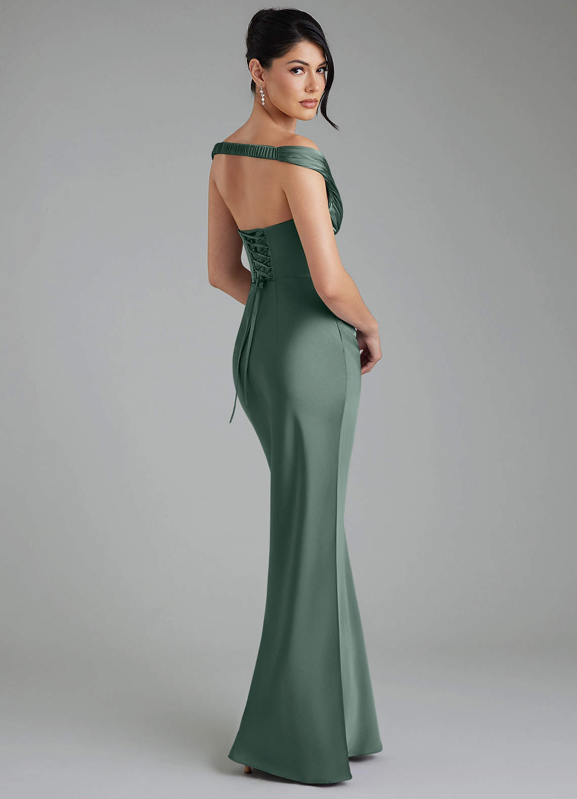 Stella Sheath V-Neck Stretch Satin Bridesmaid Dress in Sea Moss