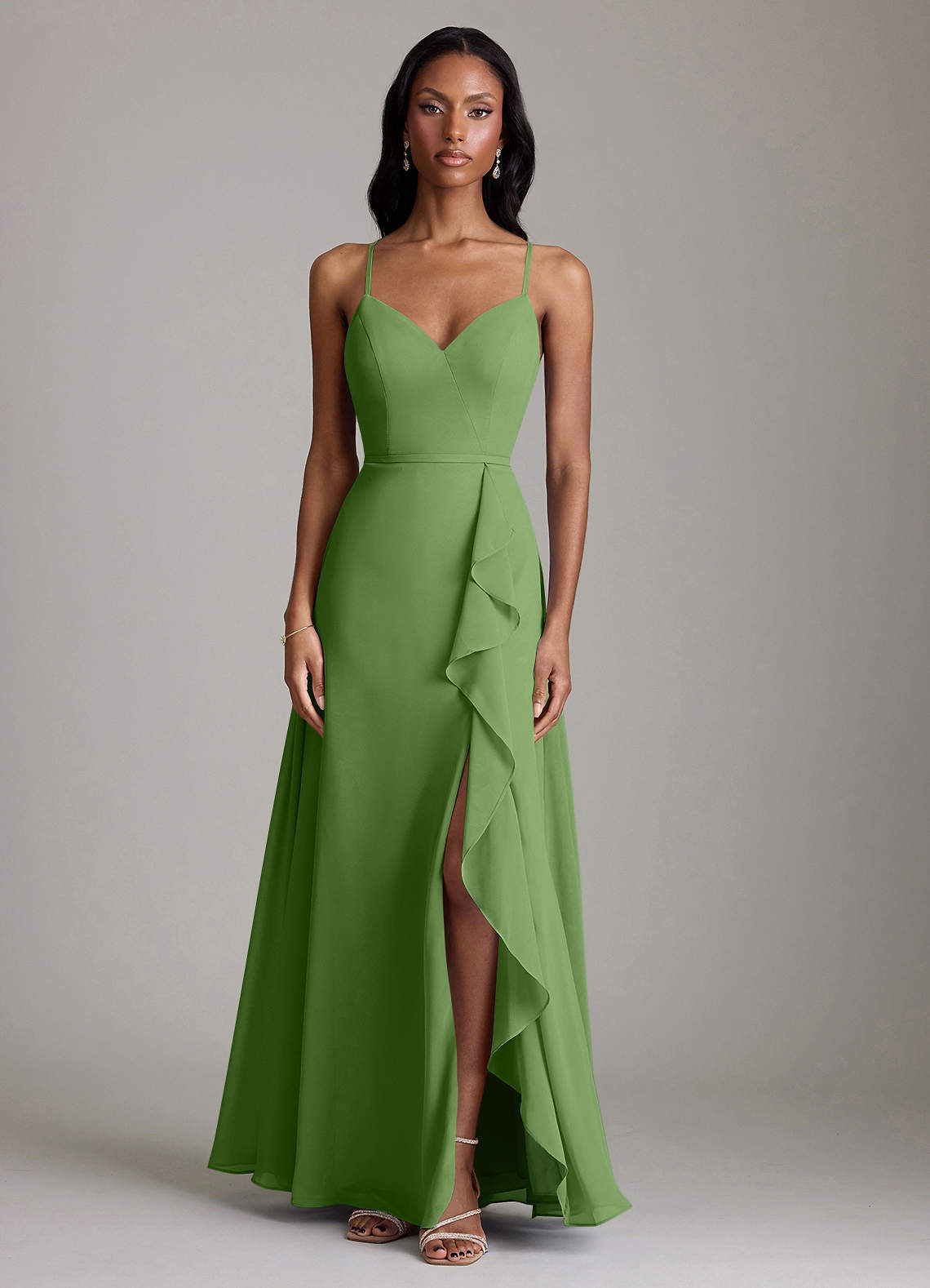 Naeem A-Line V-Neck Chiffon Bridesmaid Dress in Basil