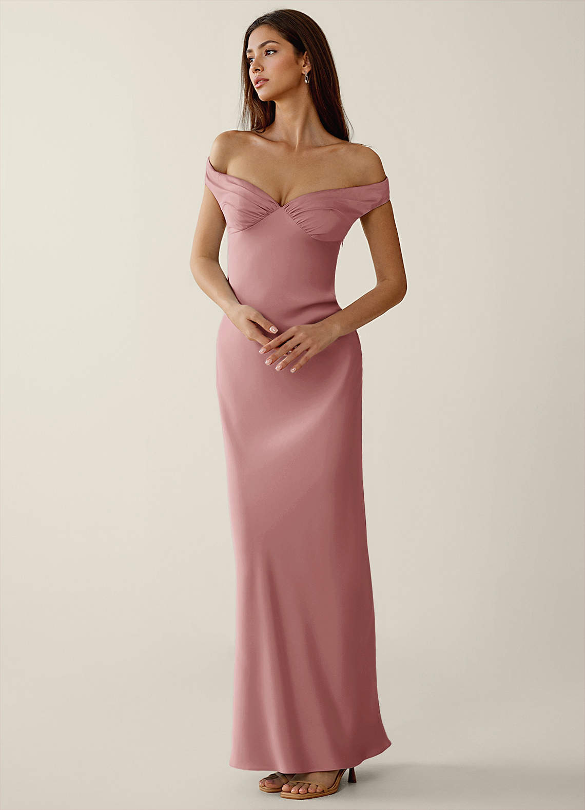 Gwendonme Sheath Off-the-Shoulder Satin Crystal Linen Evening Dress in Pistachio