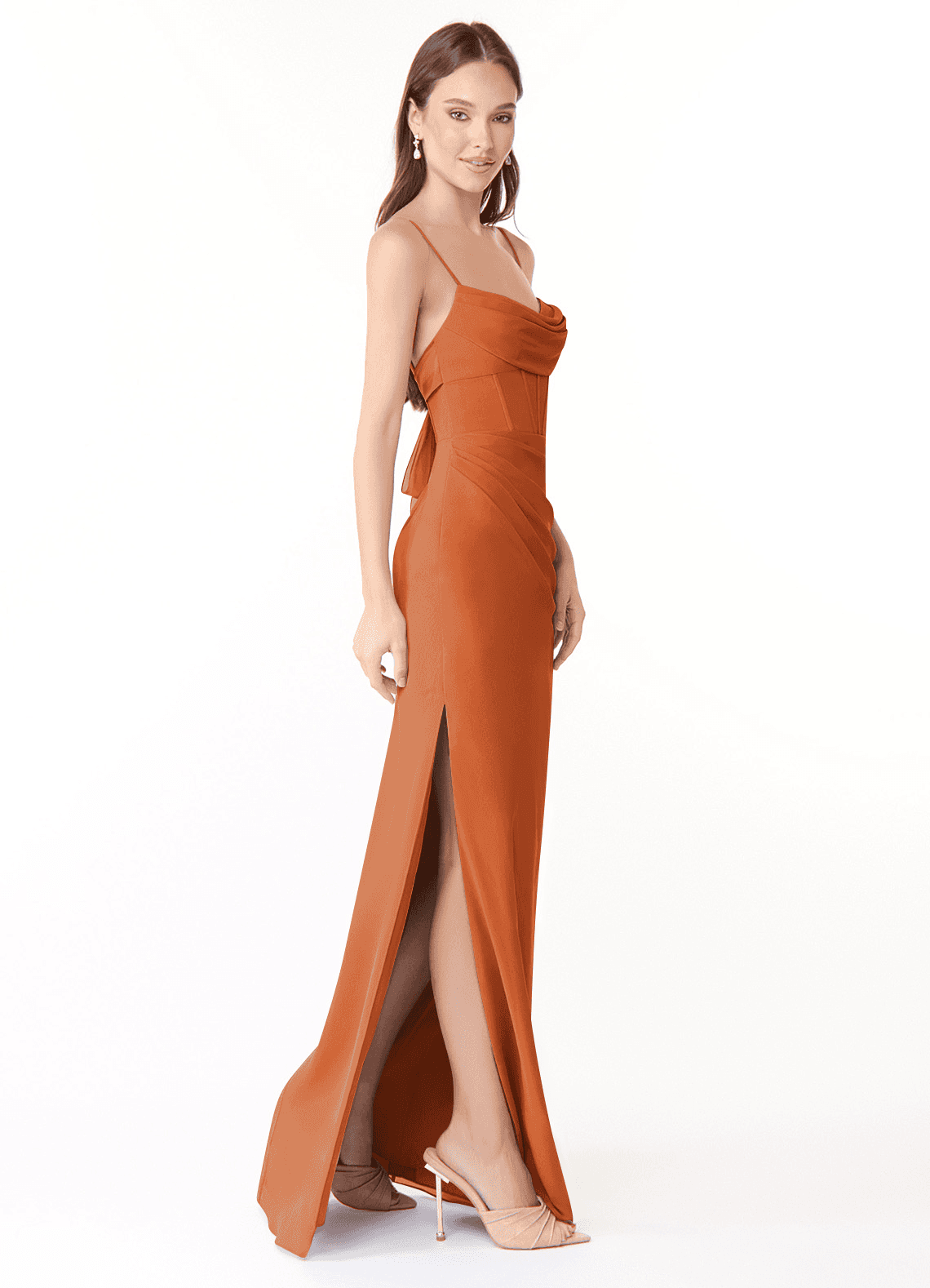 Mai Sheath Cowl-Neck Chiffon Bridesmaid Dress in Cinnamon