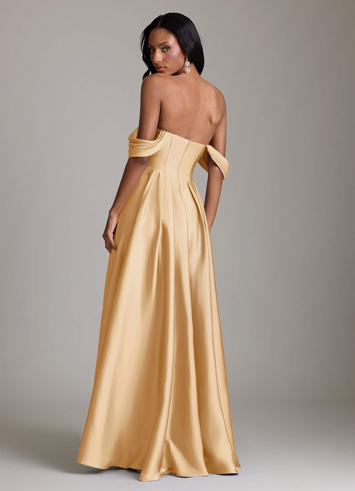 Loisa A-Line Off-the-Shoulder Stretch Satin Bridesmaid Dress in Gold