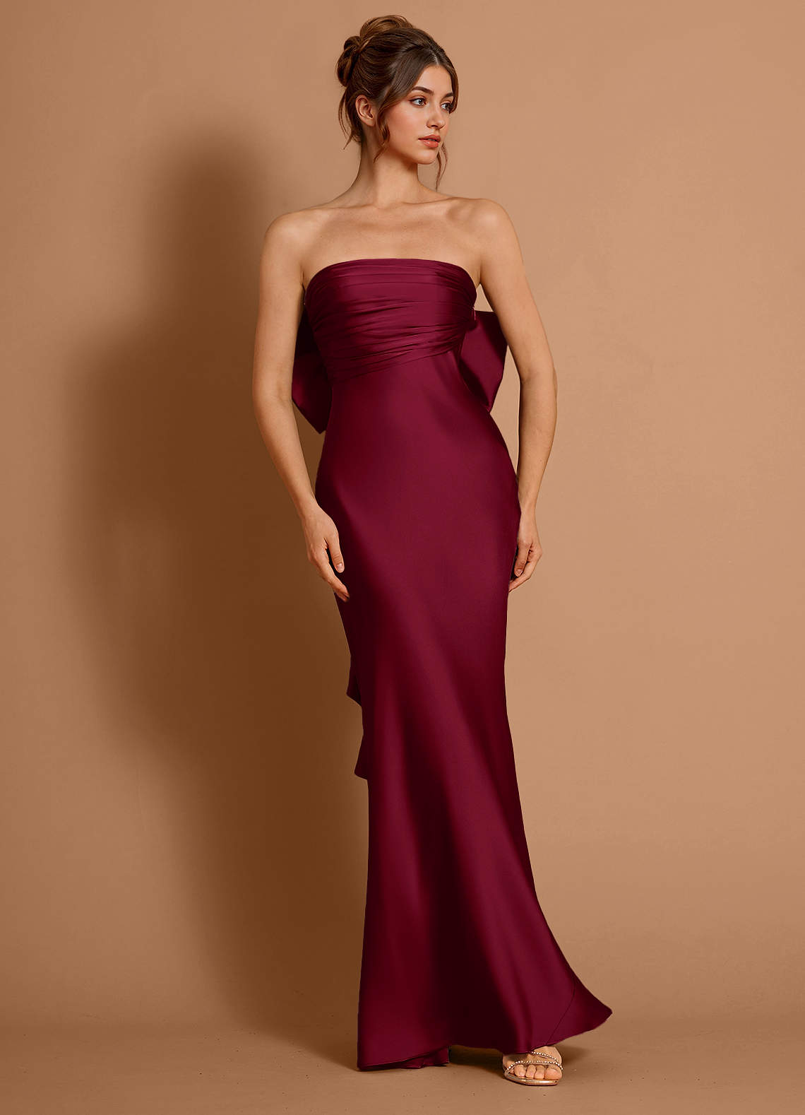 Aveline Mermaid Strapless Stretch Satin Evening Dress in Merlot