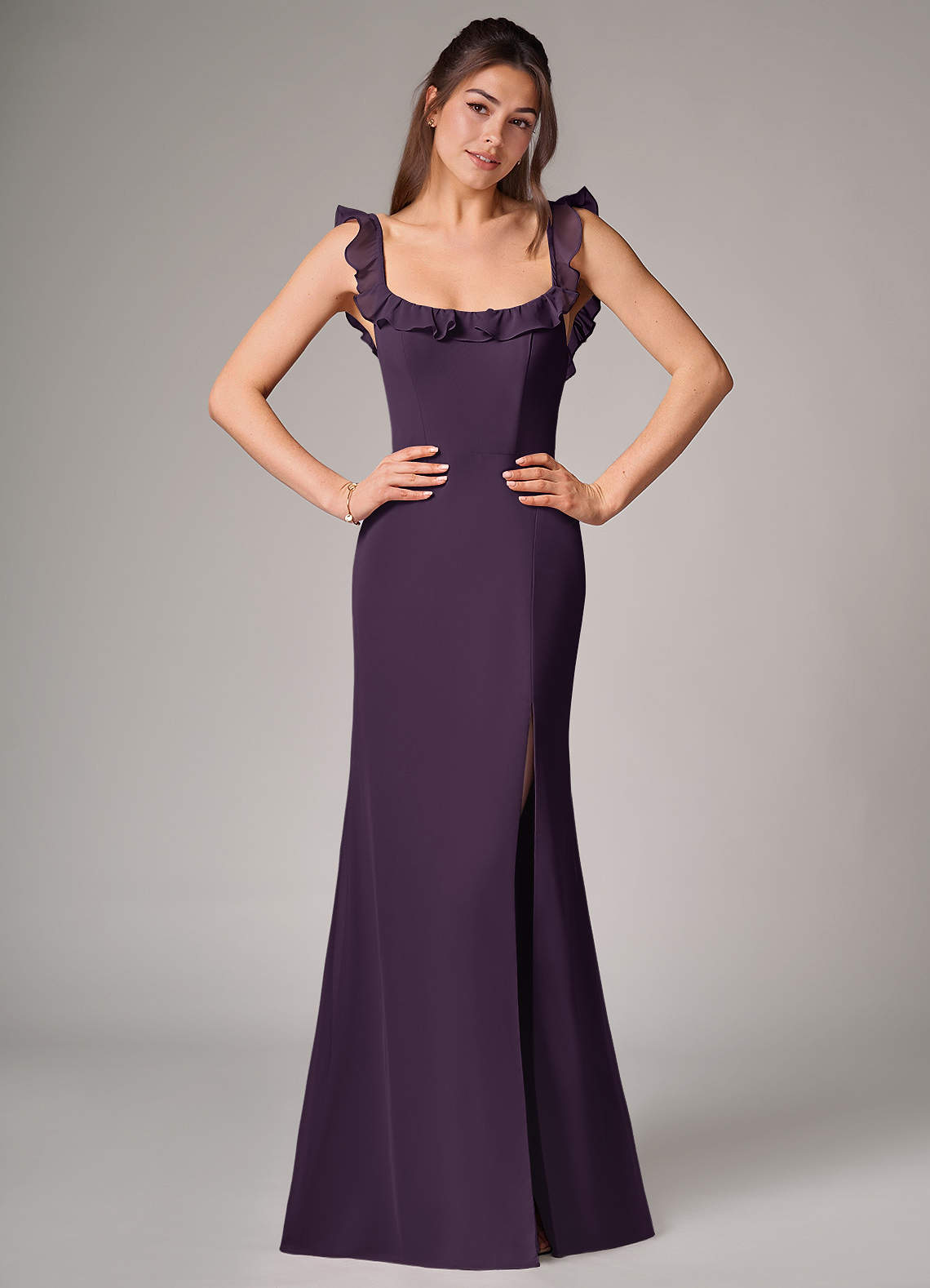 Callie Mermaid Scoop-Neck Chiffon Bridesmaid Dress in Plum