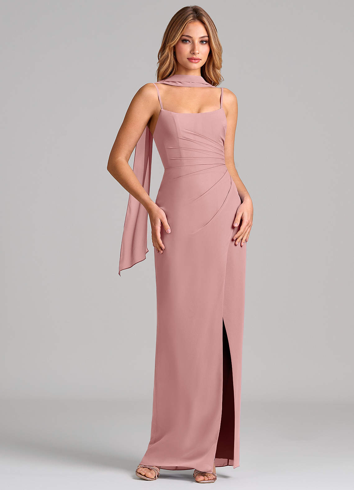 Calandra Sheath Scoop-Neck Chiffon Bridesmaid Dress in dusty rose