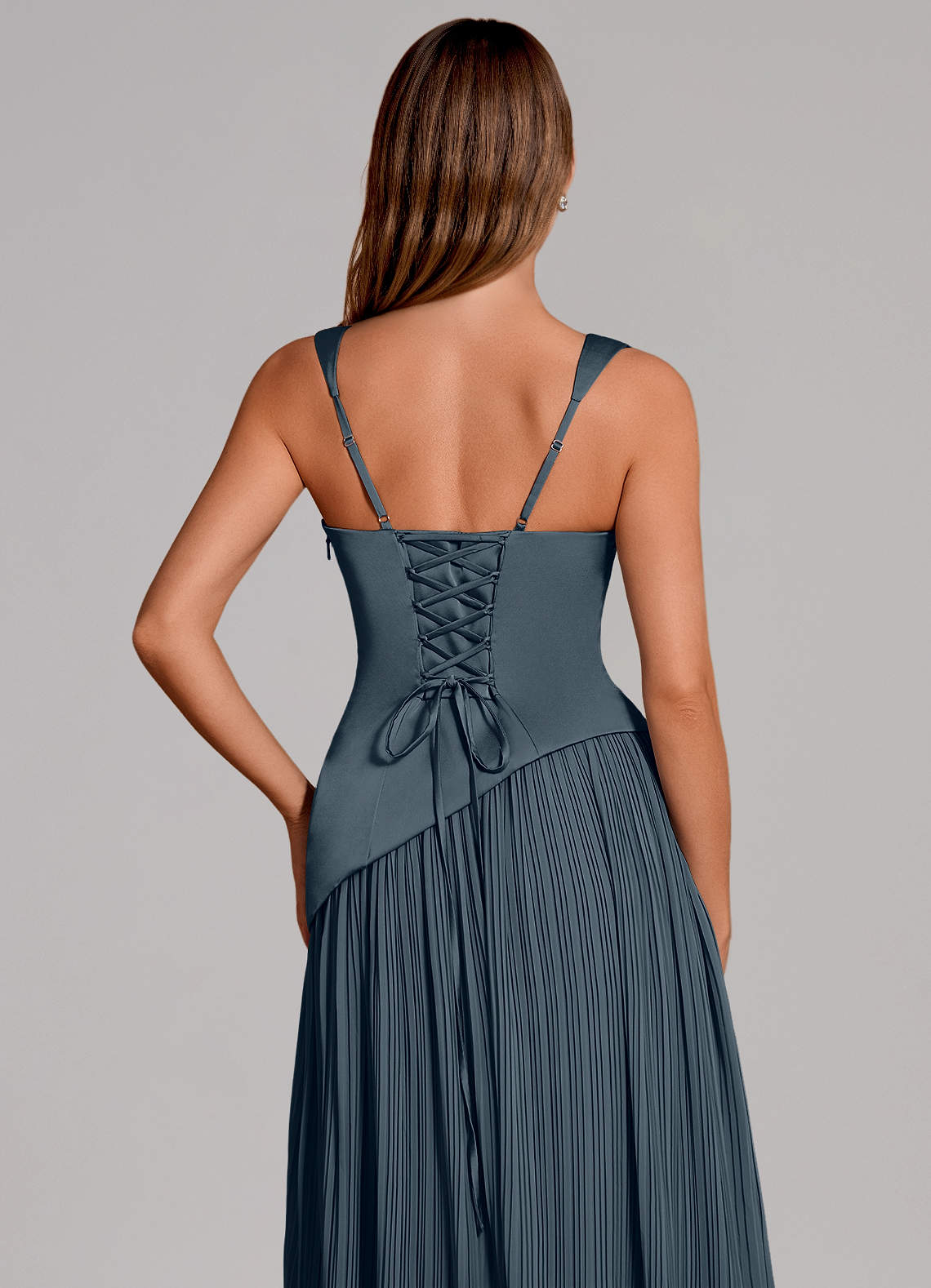 Stephanie A-Line Square-Neck Stretch Satin and Chiffon Bridesmaid Dress in Twilight