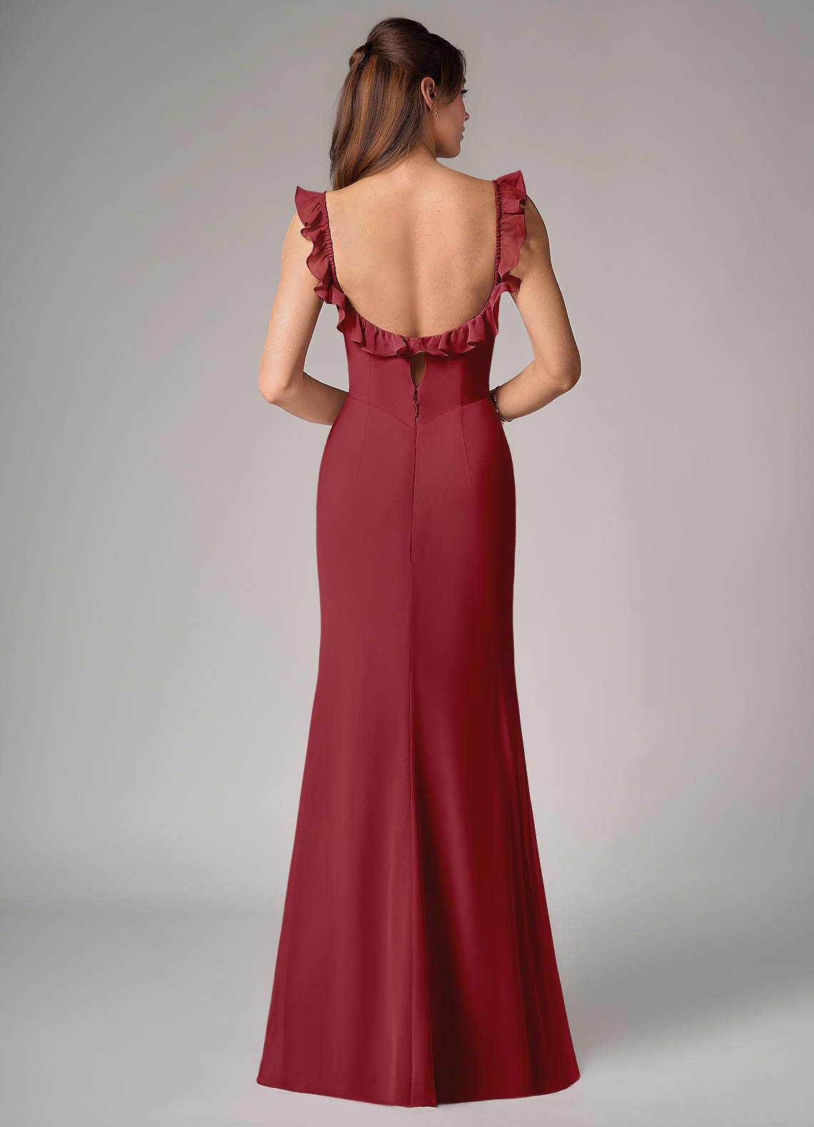 Callie Mermaid Scoop-Neck Chiffon Bridesmaid Dress in Pomegranate