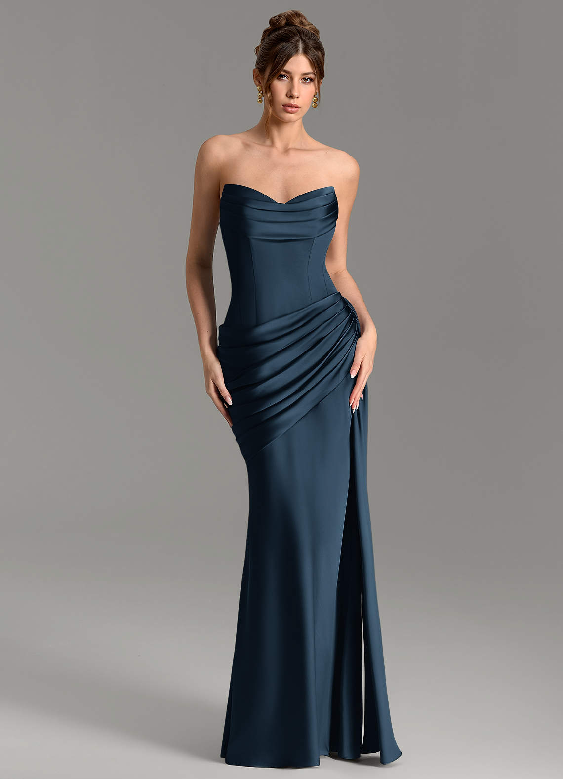Zorah Mermaid Sweetheart Stretch Satin Bridesmaid Dress in Dark Navy