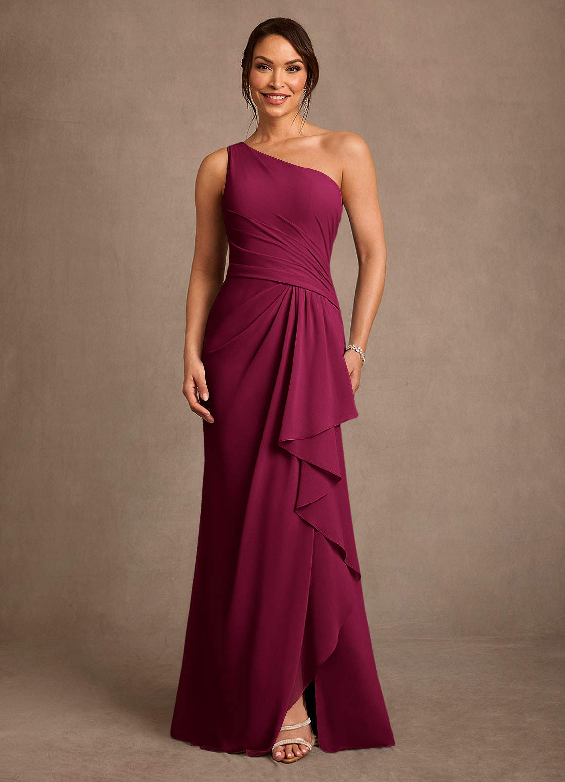 Floy Sheath One-Shoulder Chiffon Mother of the Bride Dress in Burgundy