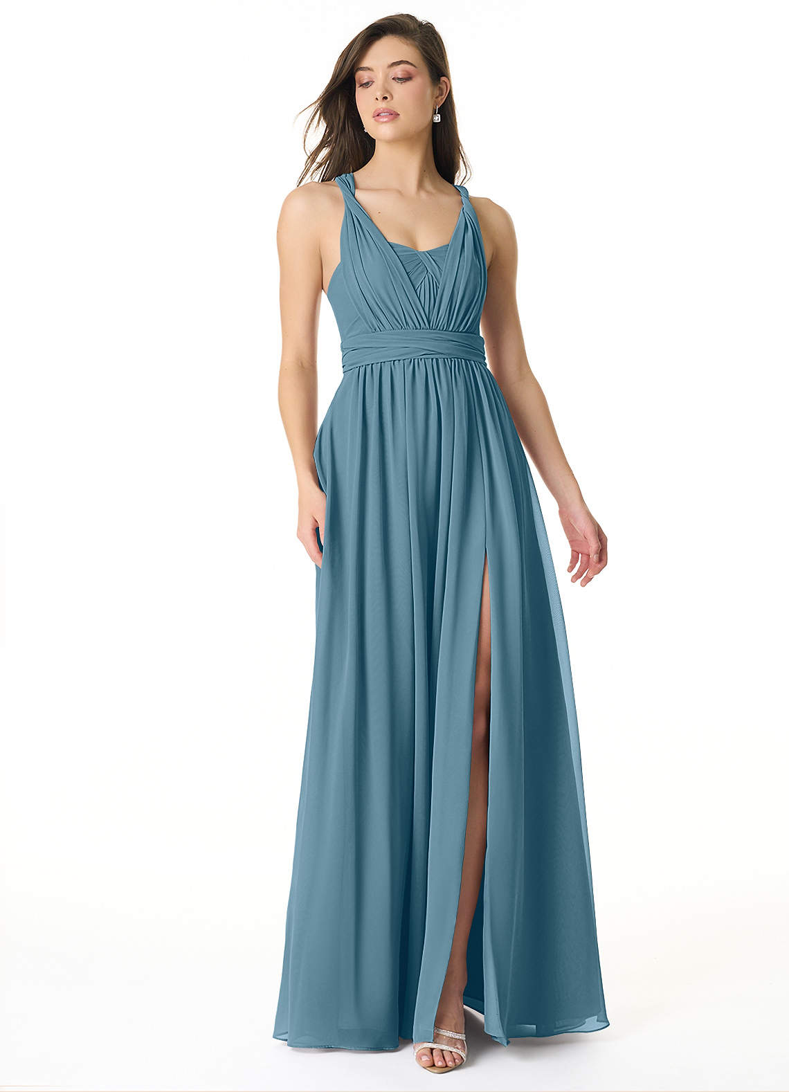 Olani A-Line V-Neck Chiffon Bridesmaid Dress in Bermuda