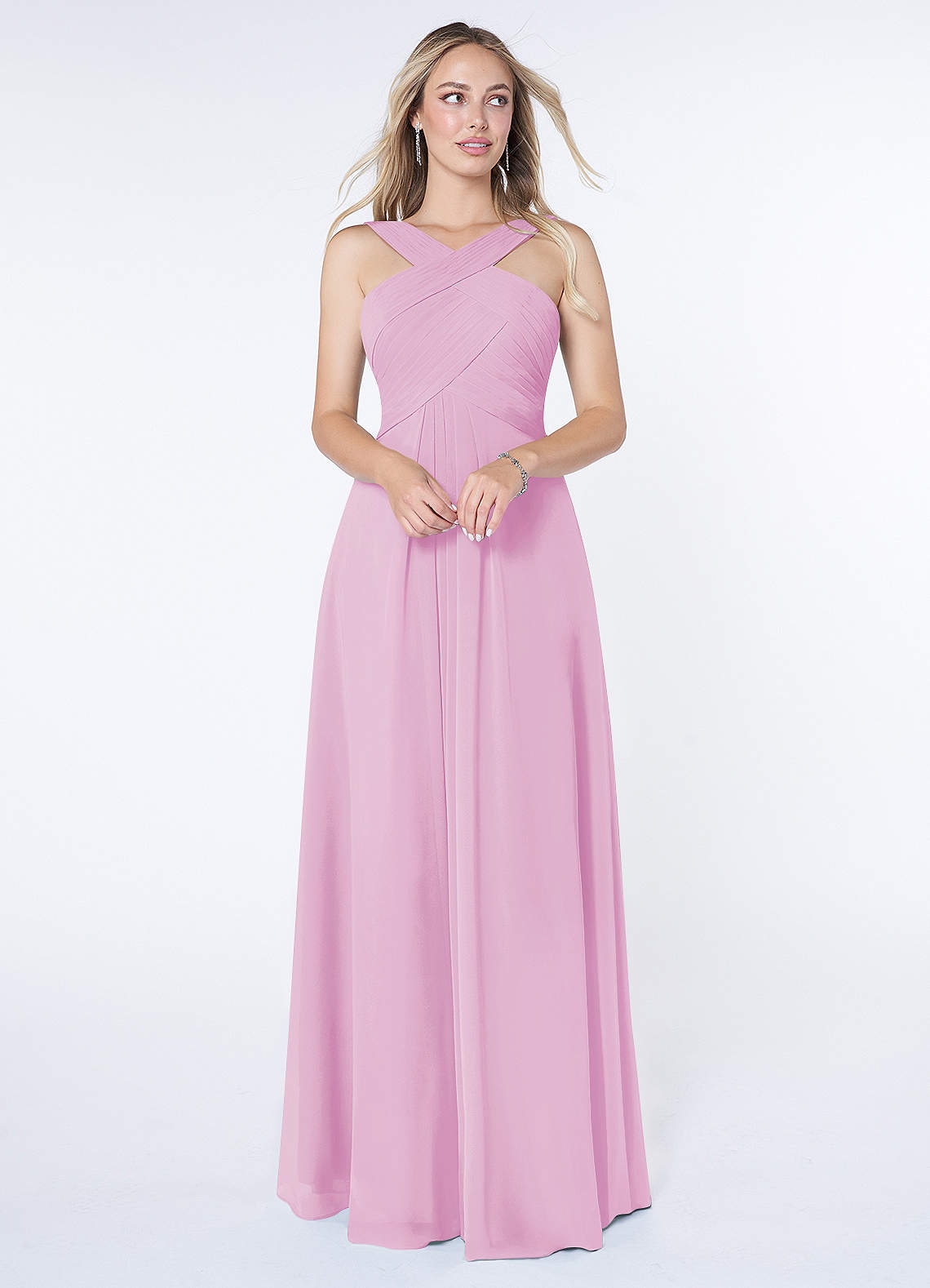 Kaleigh A-Line Halter Chiffon Bridesmaid Dress in candy pink