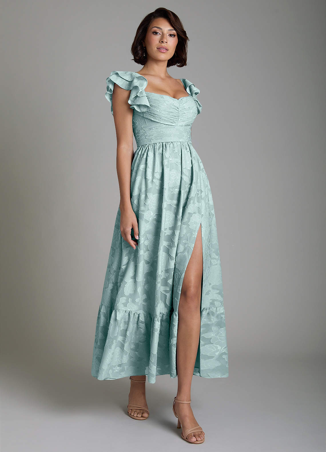 Anaya A-Line V-Neck Floral Burnout Bridesmaid Dress in Mist