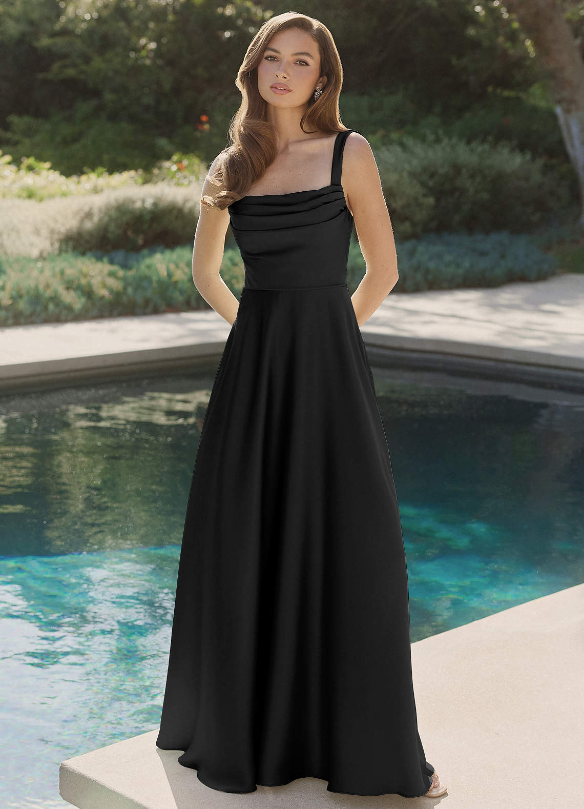 Shaude A-Line Square-Neck Stretch Satin Bridesmaid Dress