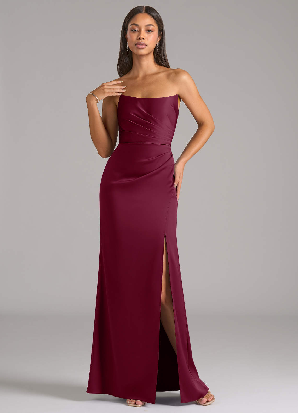 Marla Sheath Strapless Stretch Satin Bridesmaid Dress in Mulberry