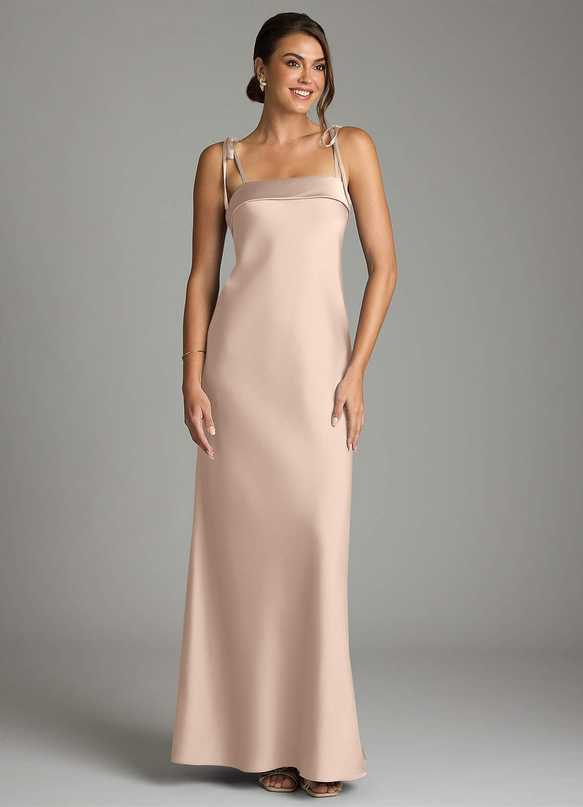 Ellia Sheath Straight-Neck Stretch Satin Bridesmaid Dress in English Rose