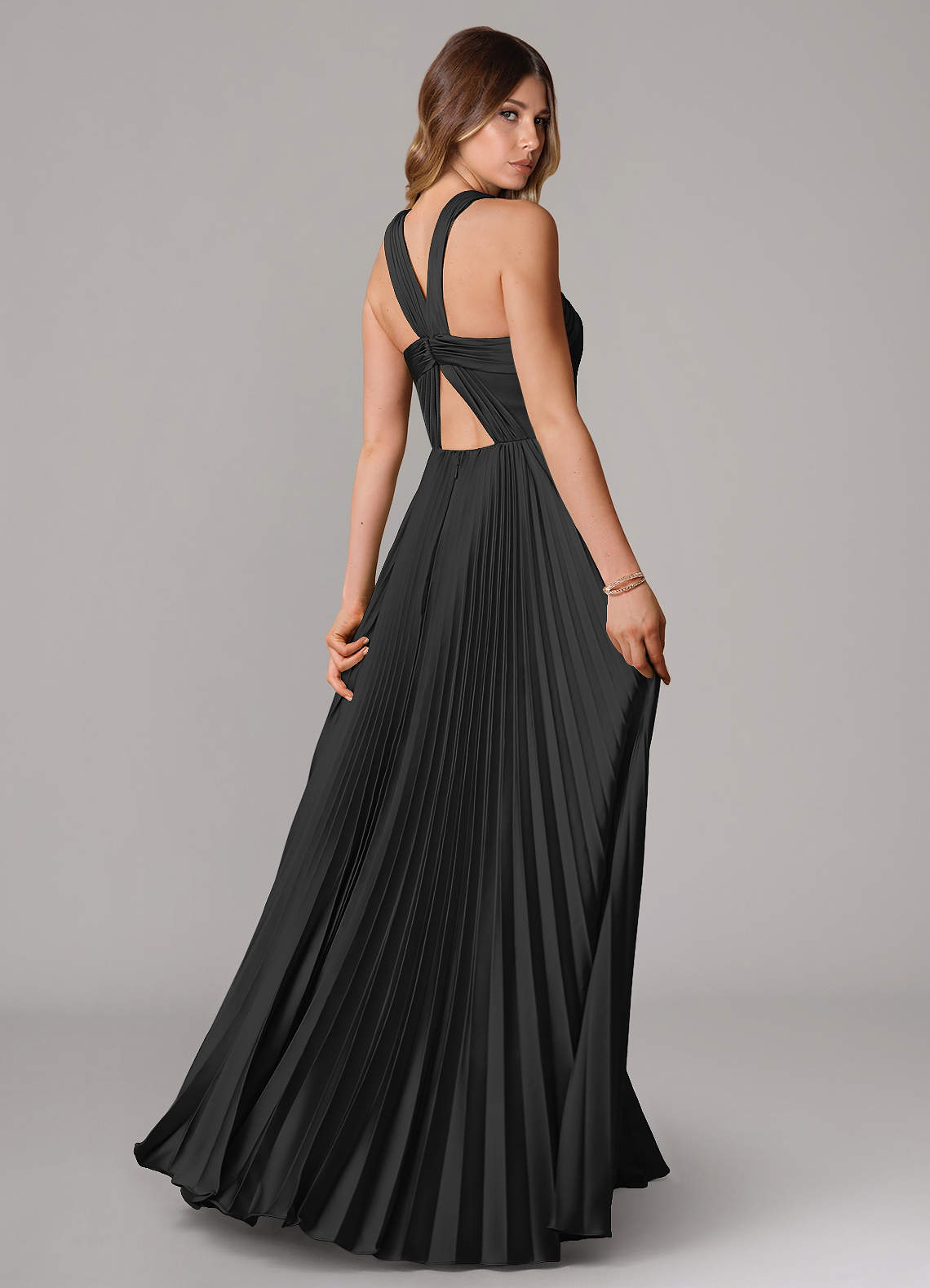 Afra A-Line Halter-Neck Stretch Satin Bridesmaid Dress in black