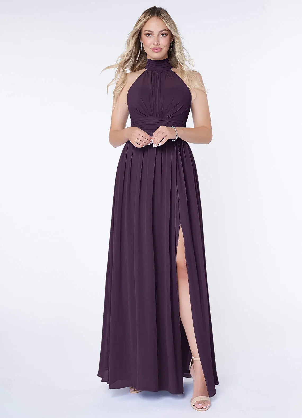 Iman A-Line Halter Chiffon Bridesmaid Dress in Plum
