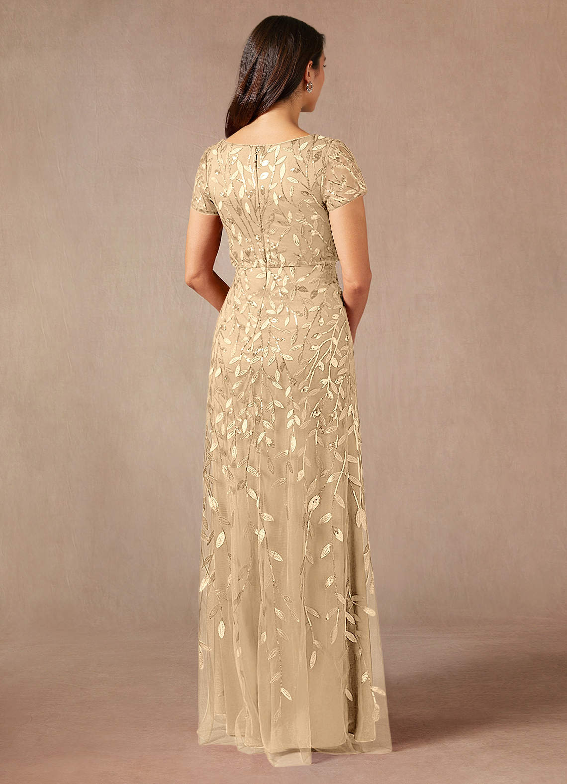 Lehi A-Line Boat-Neck Sequined Tulle Mother of the Bride Dress in champagne
