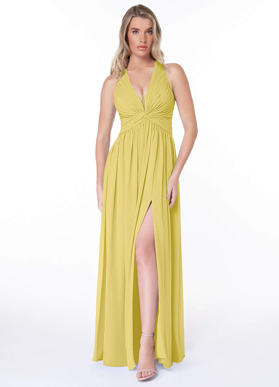 Jaclyn A-Line Halter Chiffon Bridesmaid Dress in Canary