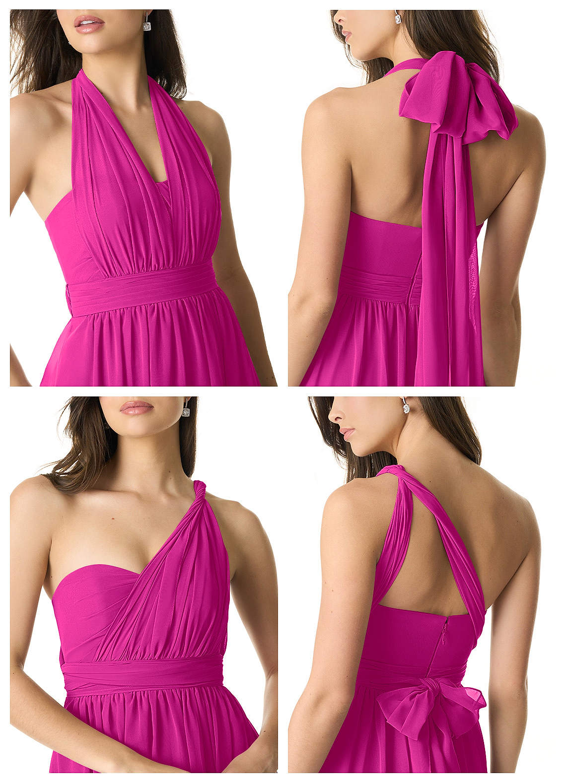 Olani A-Line V-Neck Chiffon Bridesmaid Dress in Fuchsia