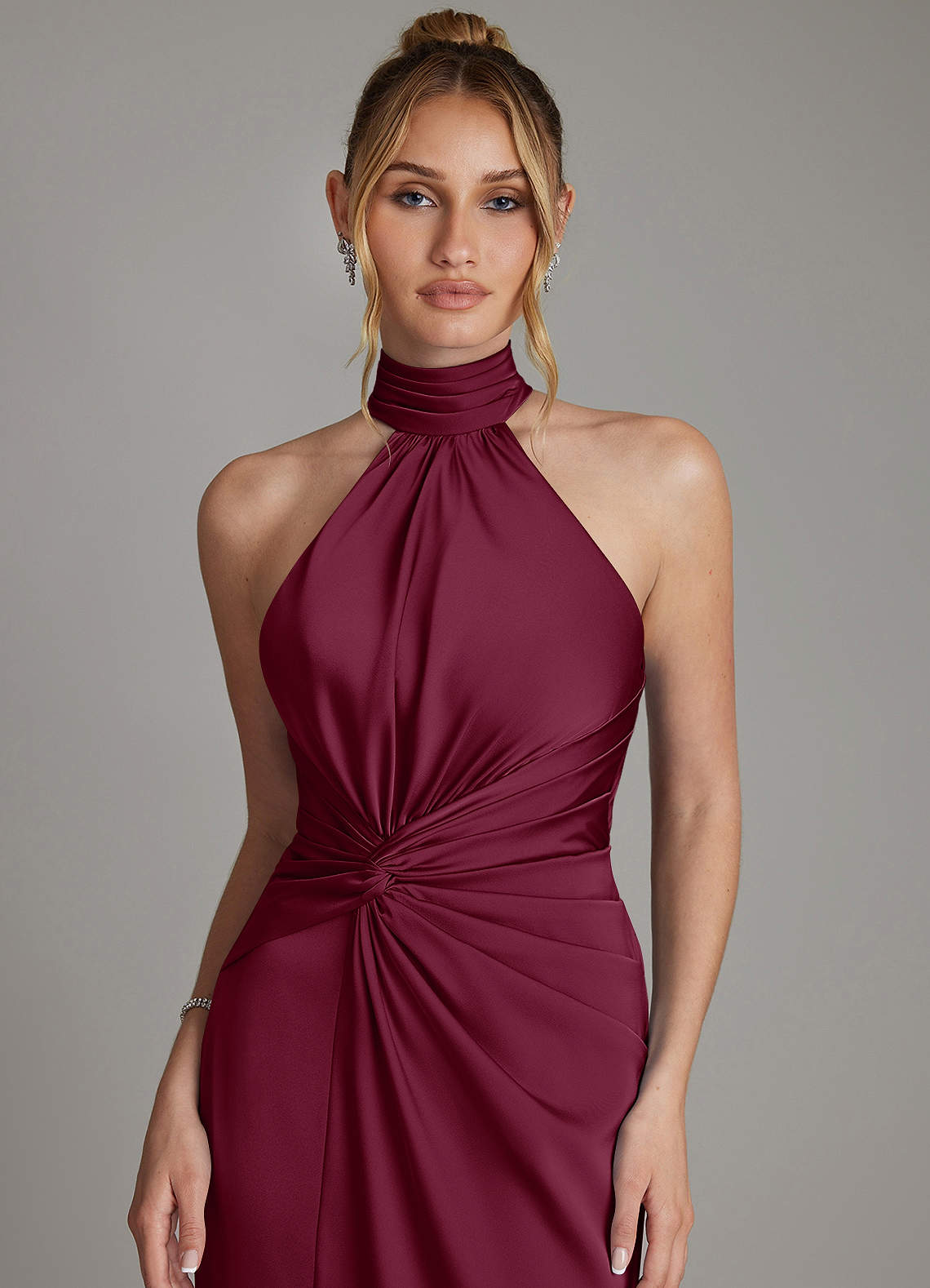 Gracelynn Sheath Halter Stretch Satin Bridesmaid Dress in Mulberry