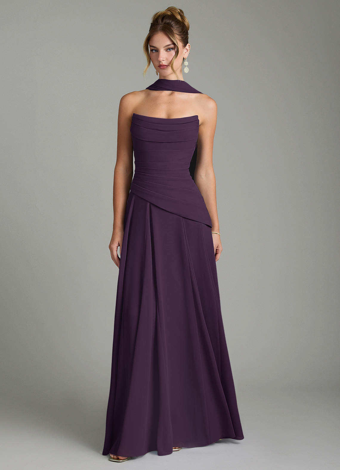 Gabriela A-Line Cowl-Neck Chiffon Bridesmaid Dress in Plum
