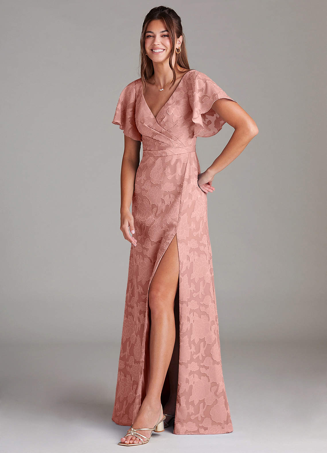 Ambrosia A-Line V-Neck Floral Burnout Bridesmaid Dress in Rosette