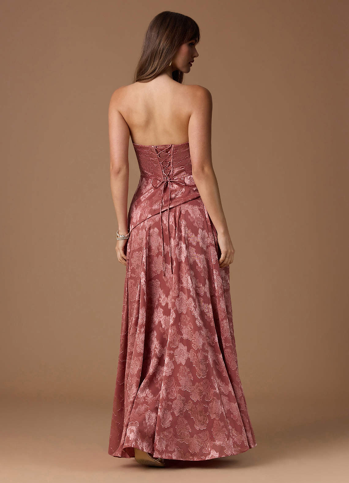 Gabriela A-Line Corset Fil Coupé Wedding Guest Dress in Vintage Rose