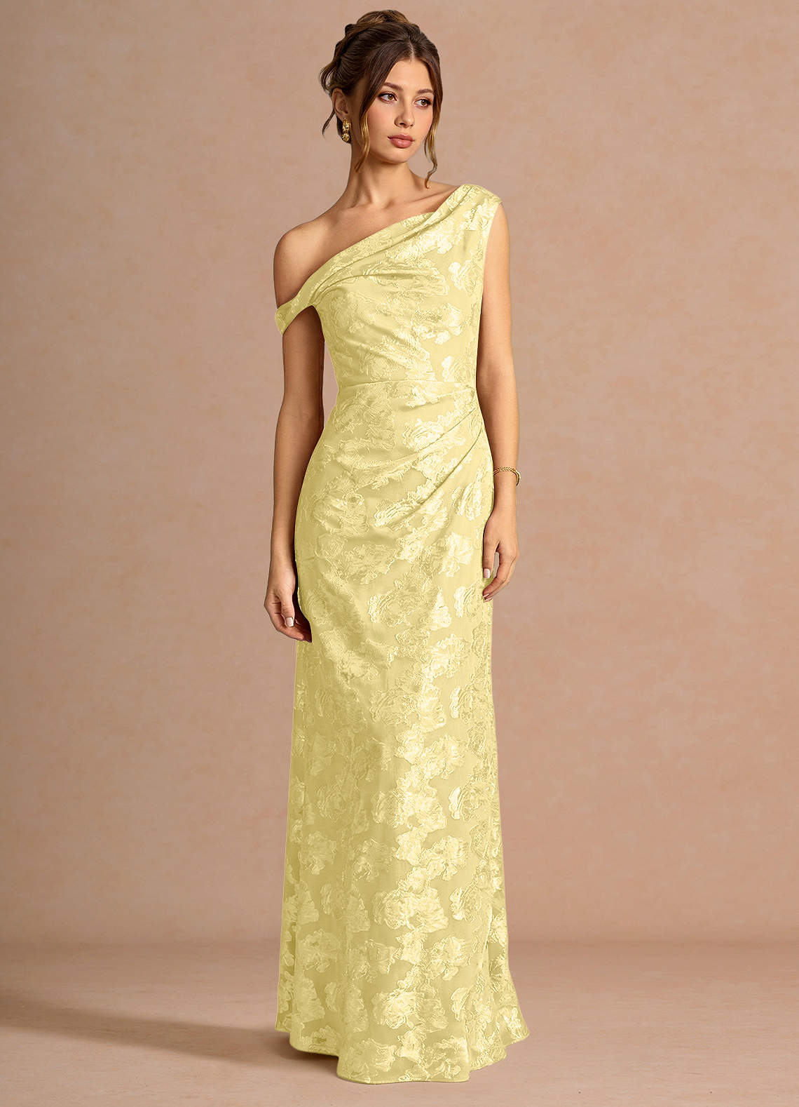 Kismet Mermaid One-Shoulder Fil Coupé Wedding Guest Dress in Lemon Sorbet