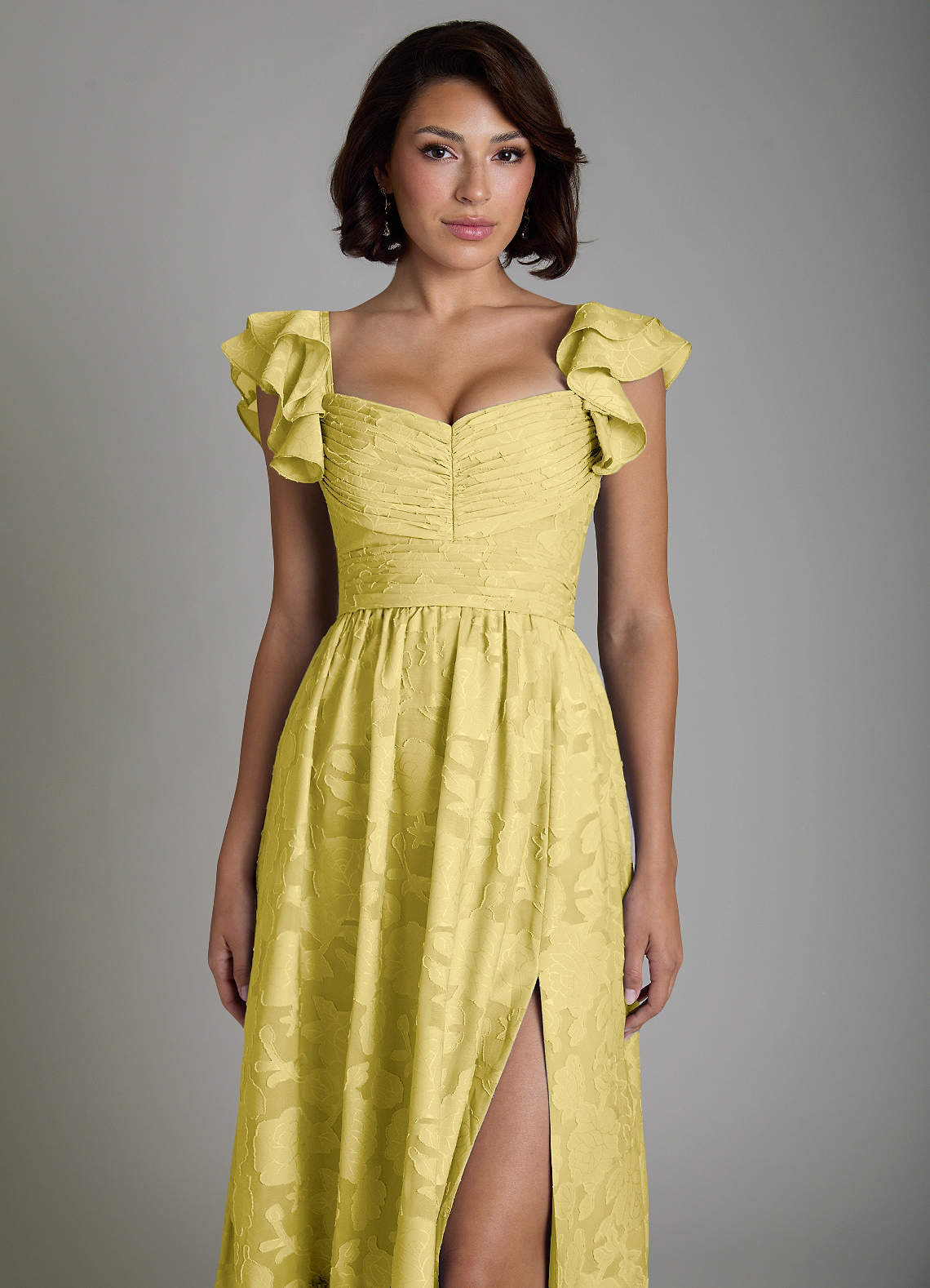 Anaya A-Line V-Neck Floral Burnout Bridesmaid Dress in Canary