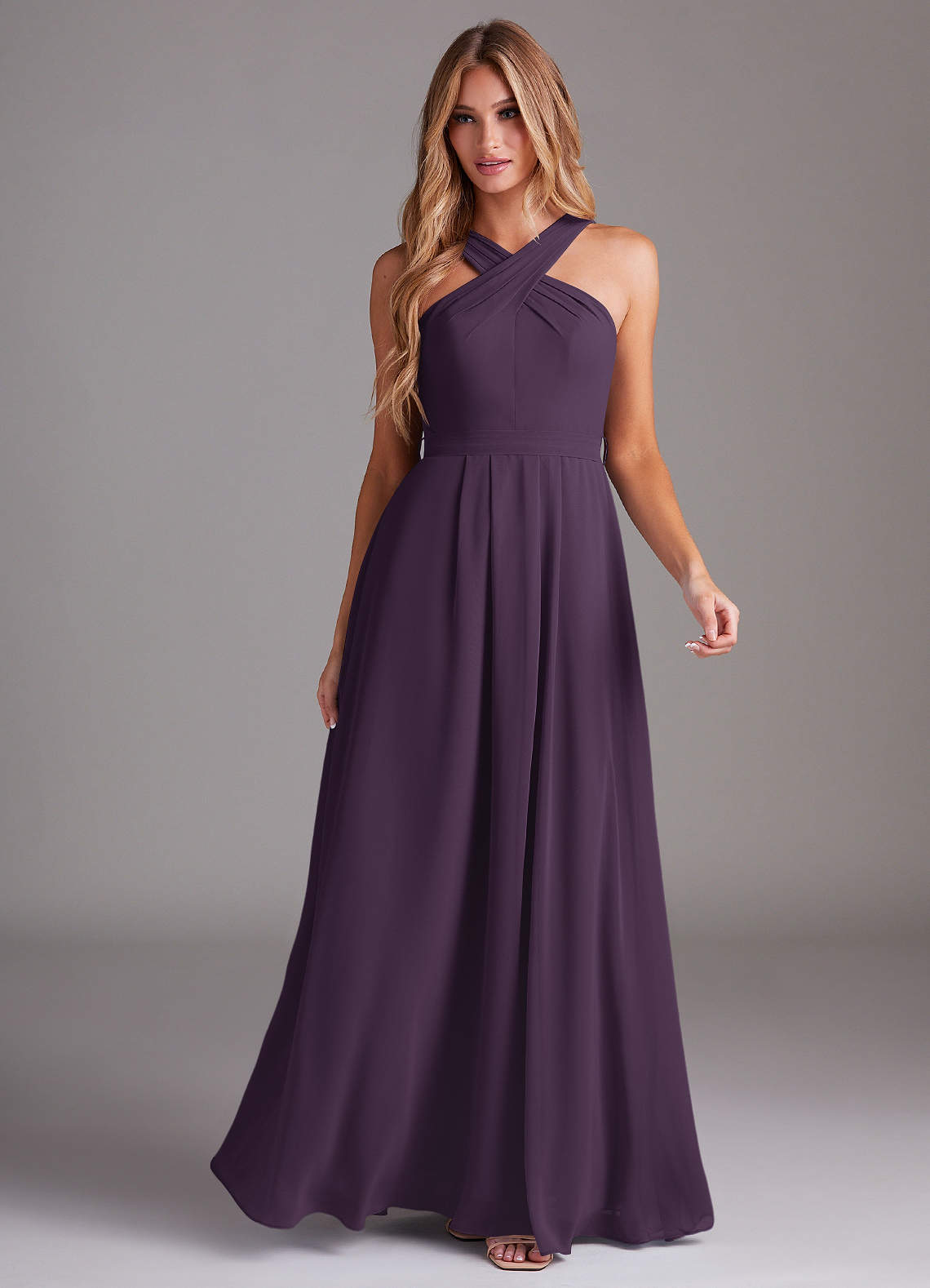 Dixie A-Line Halter Chiffon Bridesmaid Dress in Plum