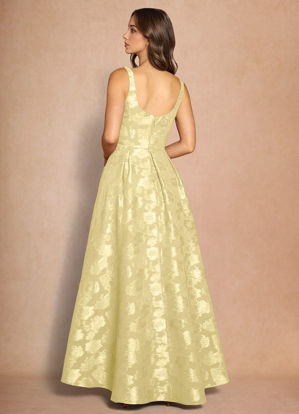 Briac A-Line Scoop-Neck Fil Coupé Evening Dress in Lemon Sorbet