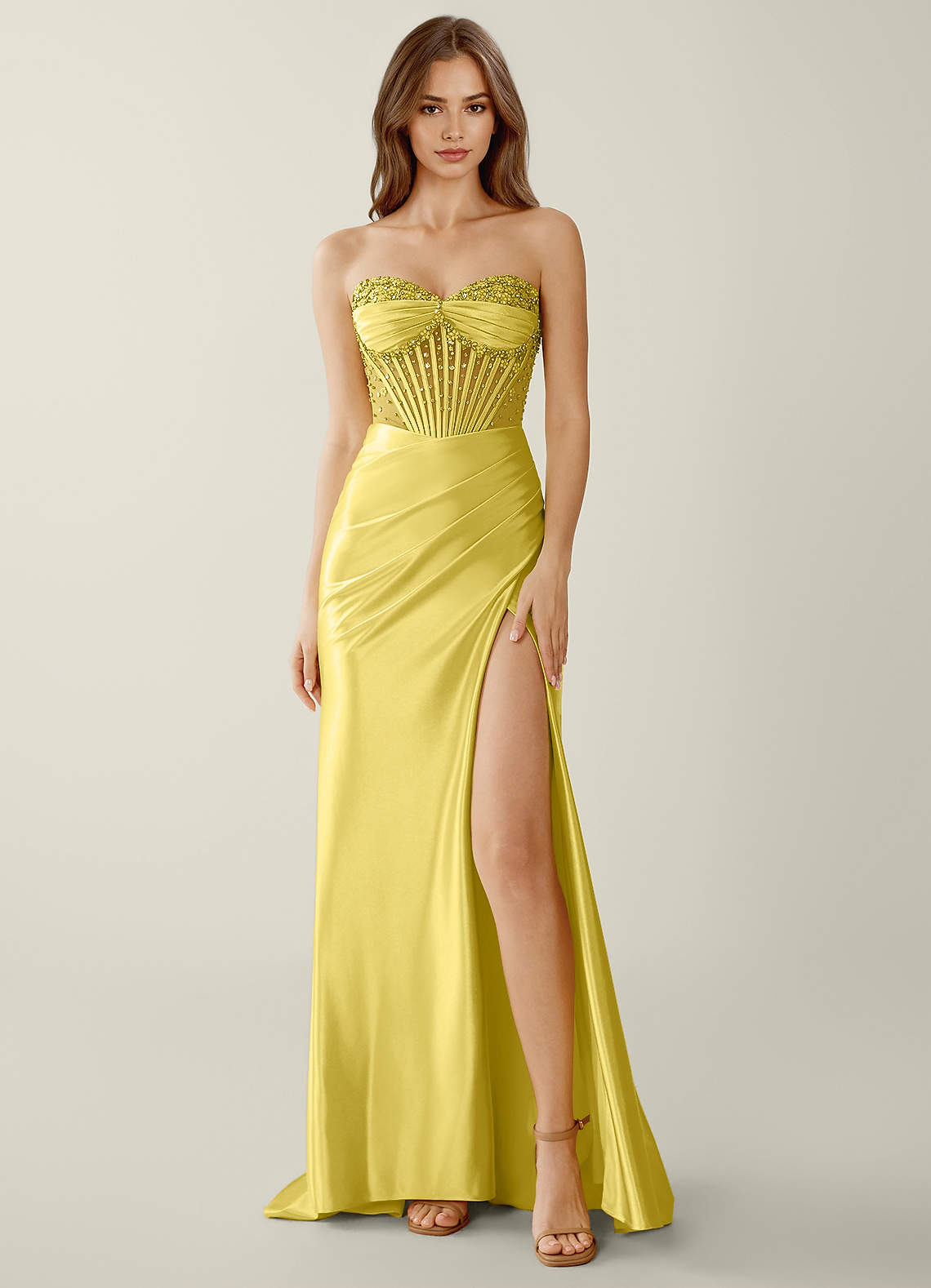 Willa Mermaid Strapless Sequined Satin Evening Dress in black