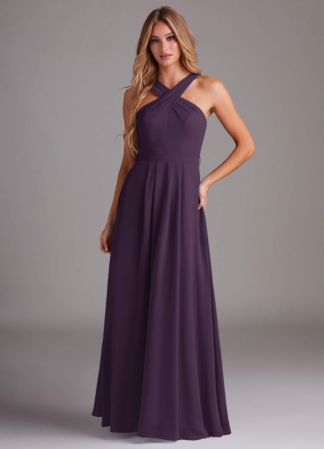 Dixie A-Line Halter Chiffon Bridesmaid Dress in Plum