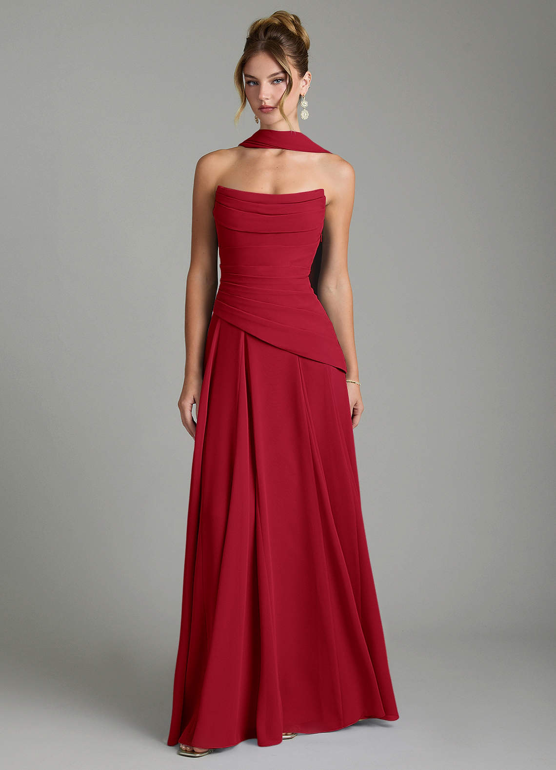 Gabriela A-Line Cowl-Neck Chiffon Bridesmaid Dress in Scarlet