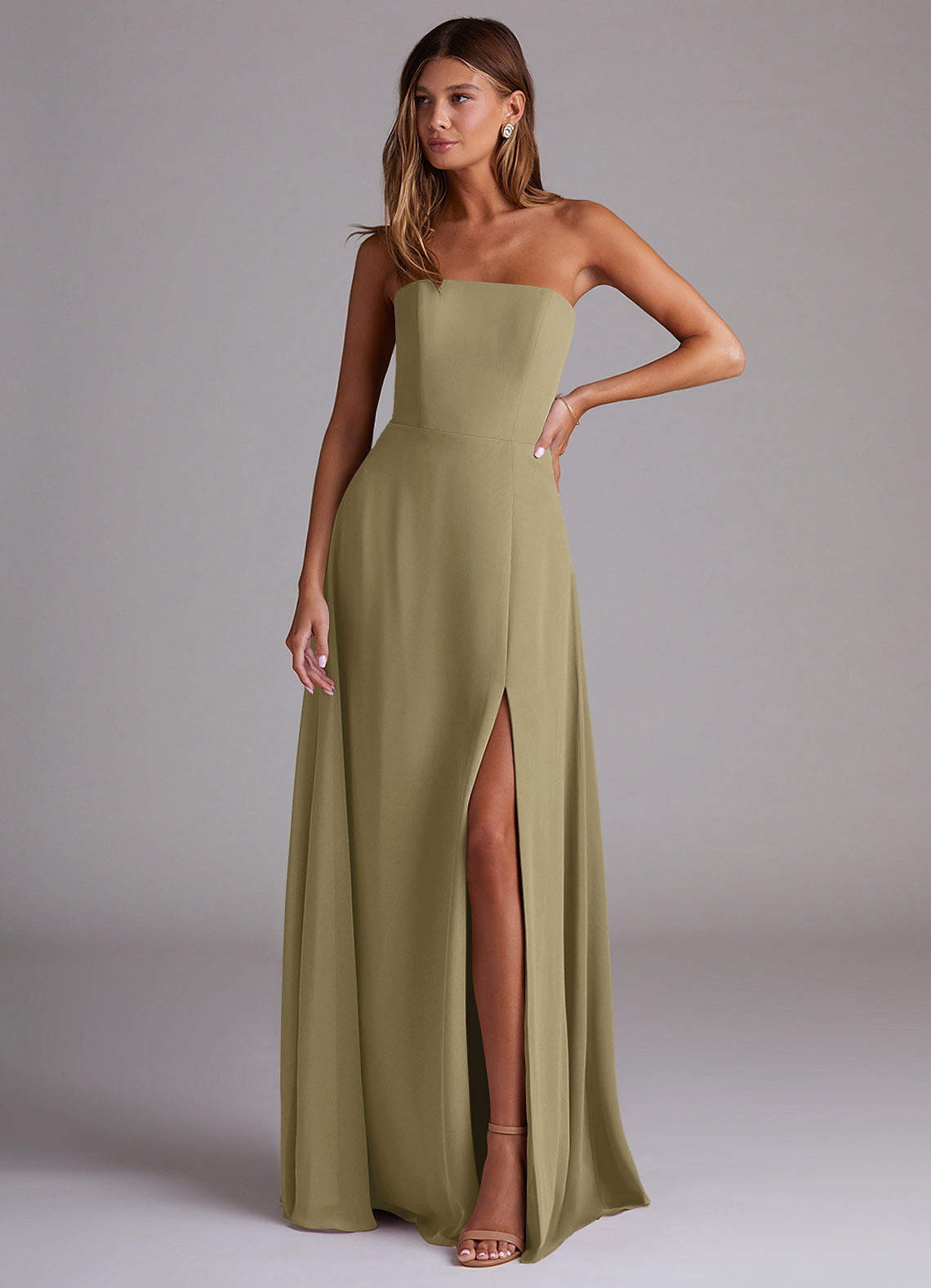 Wren A-Line Straight-Neck Chiffon Bridesmaid Dress in Moss Green