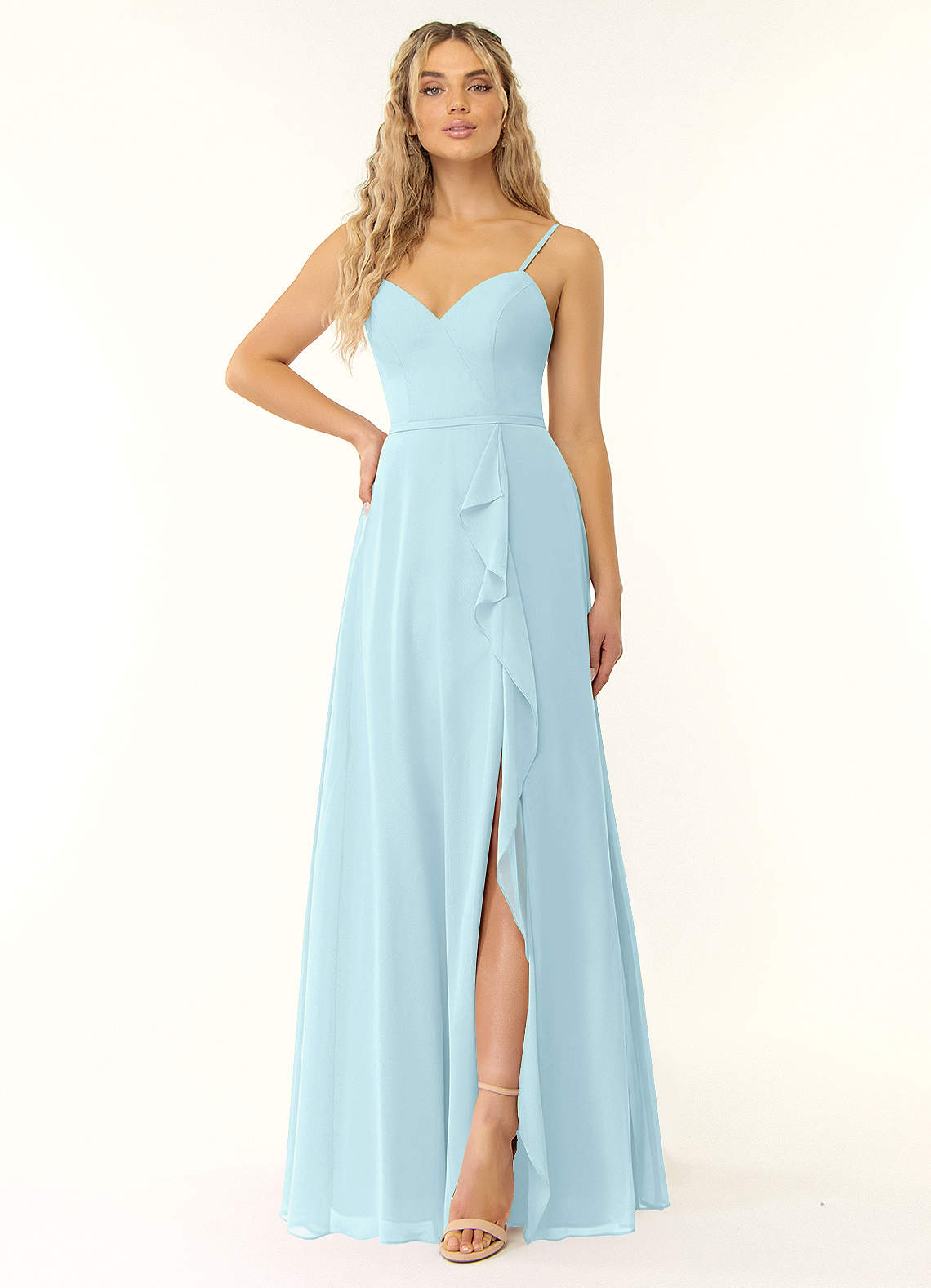Naeem A-Line V-Neck Chiffon Bridesmaid Dress in Cloud Blue
