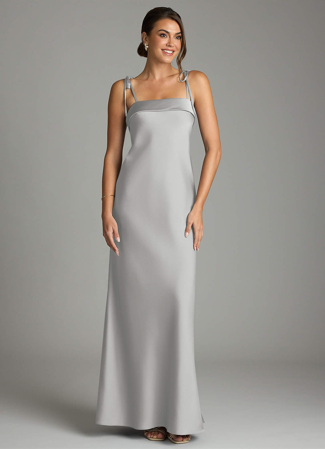 Ellia Sheath Straight-Neck Stretch Satin Bridesmaid Dress in Silver