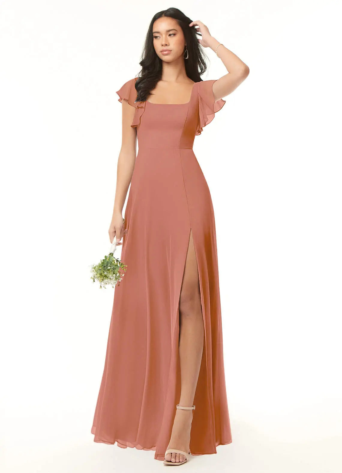 Bondi A-Line Square-Neck Chiffon Bridesmaid Dress in MAI TAI