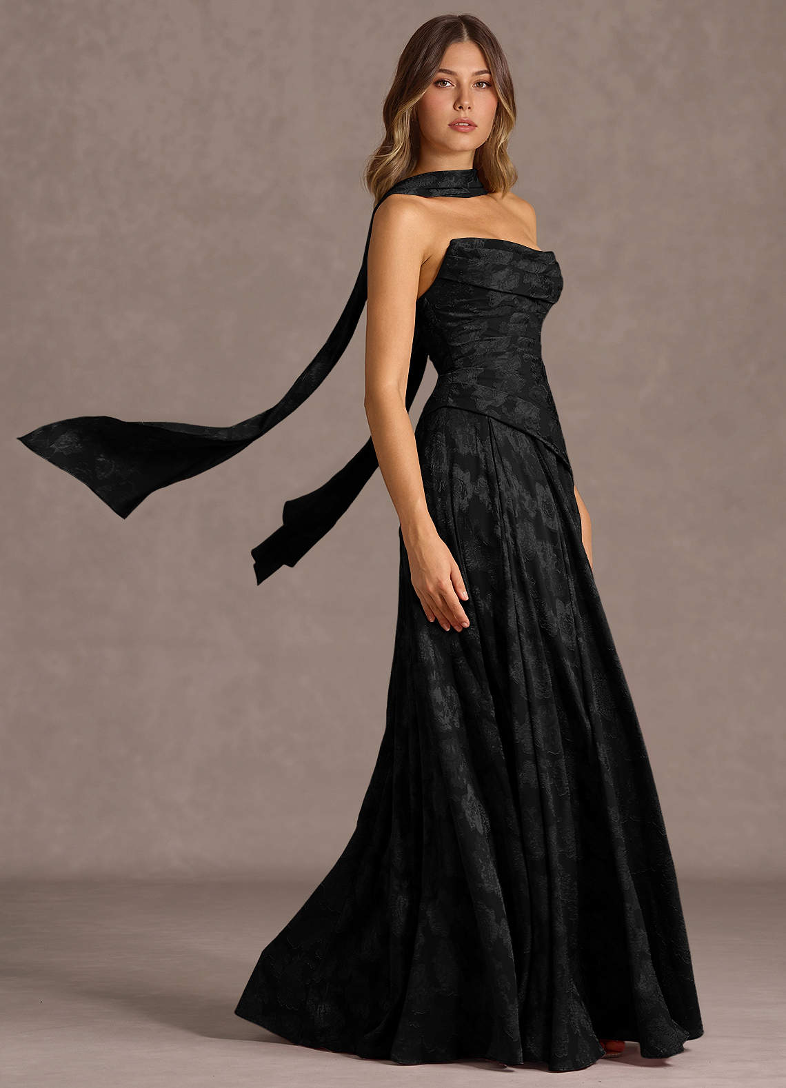Gabriela A-Line Corset Fil Coupé Wedding Guest Dress in Black
