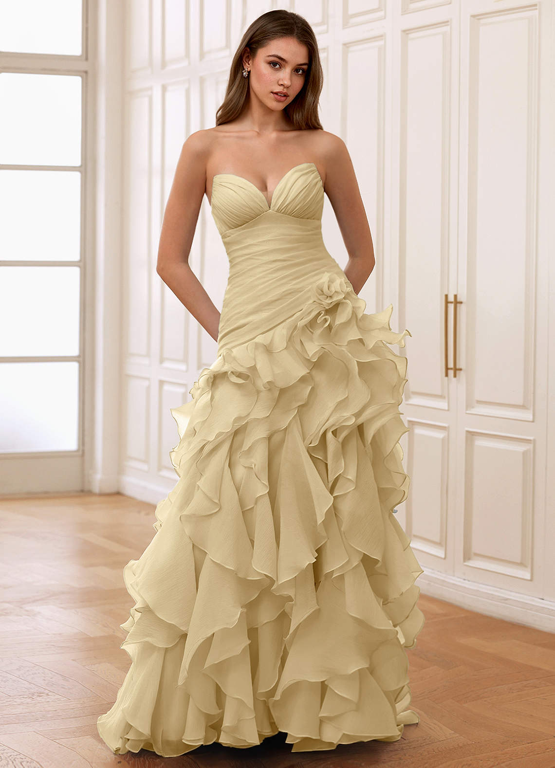 Christabelle Mermaid Sweetheart Chiffon Evening Dress in Gold