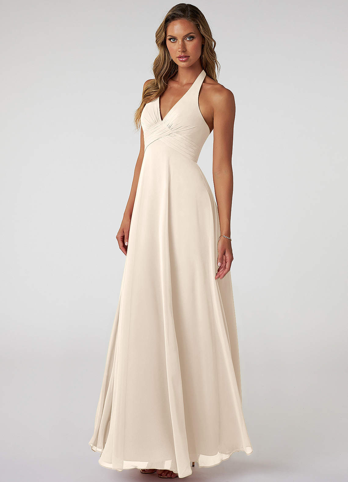 Tessie A-Line V-Neck Chiffon Bridesmaid Dress in White Alabaster