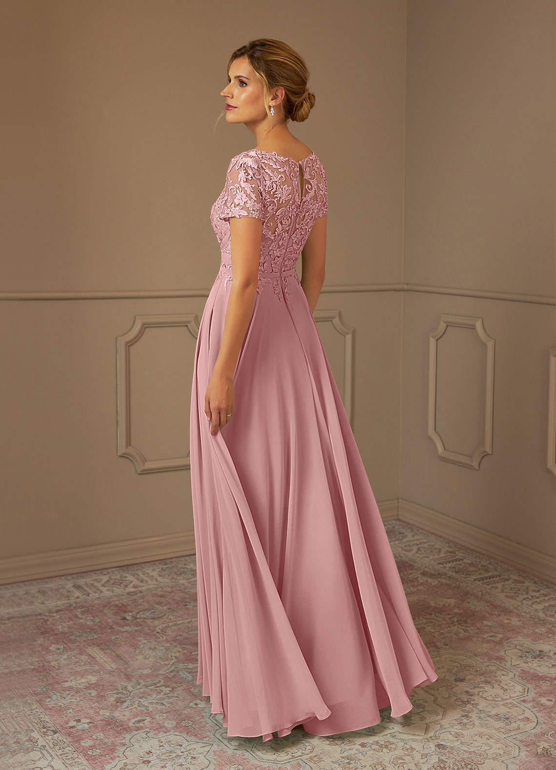 Adina A-Line Boat-Neck Chiffon Mother of the Bride Dress in Dusty Rose