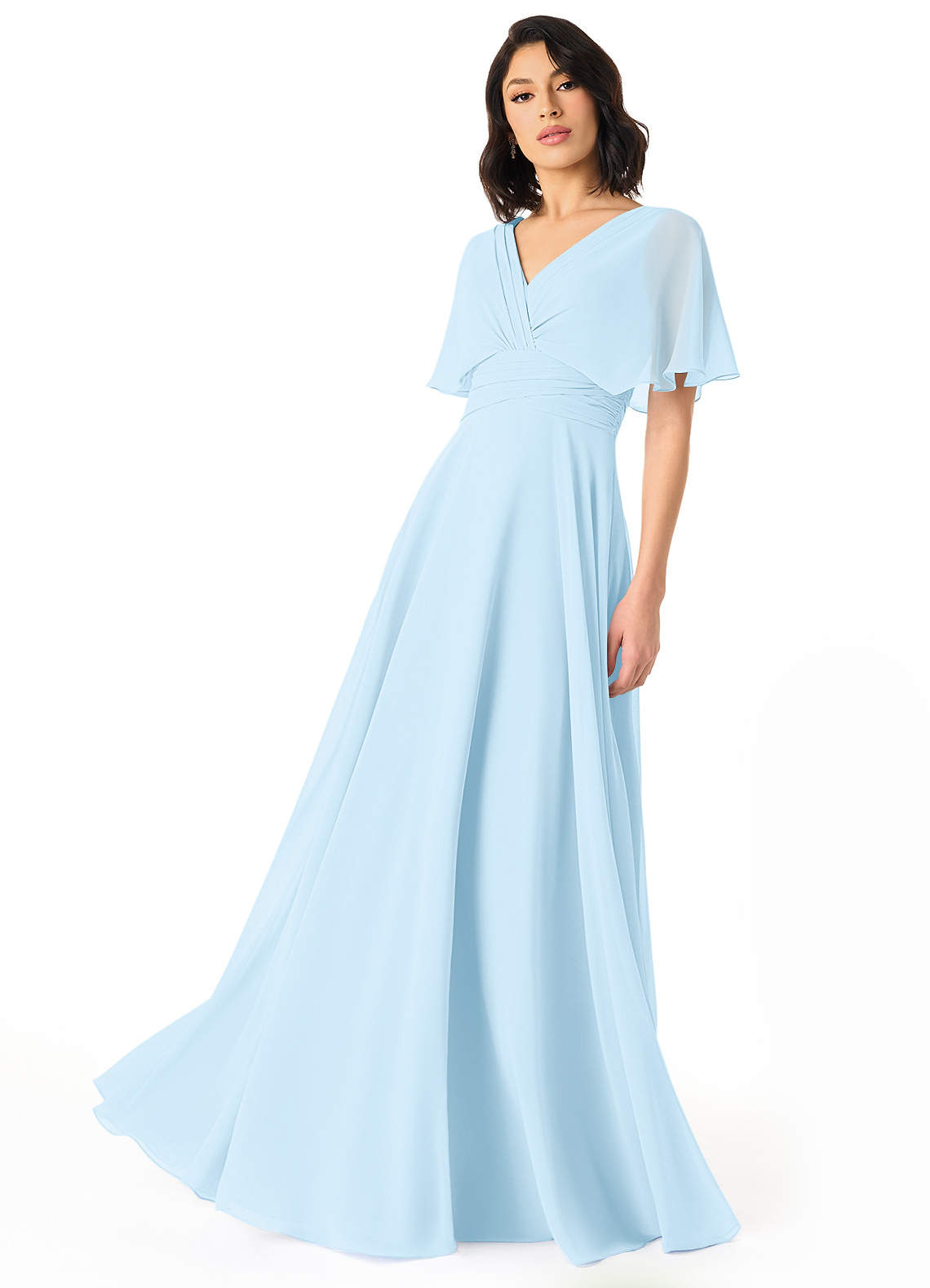 Pamela A-Line V-Neck Chiffon Bridesmaid Dress in Sky Blue