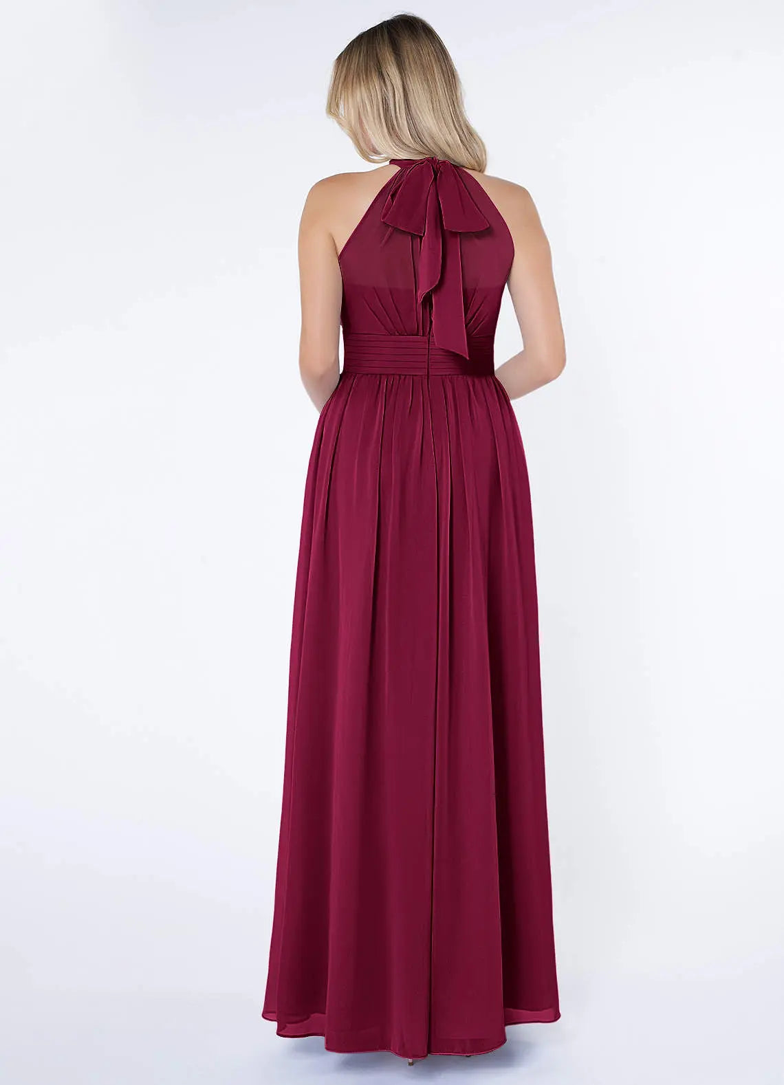 Iman A-Line Halter Chiffon Bridesmaid Dress in Burgundy