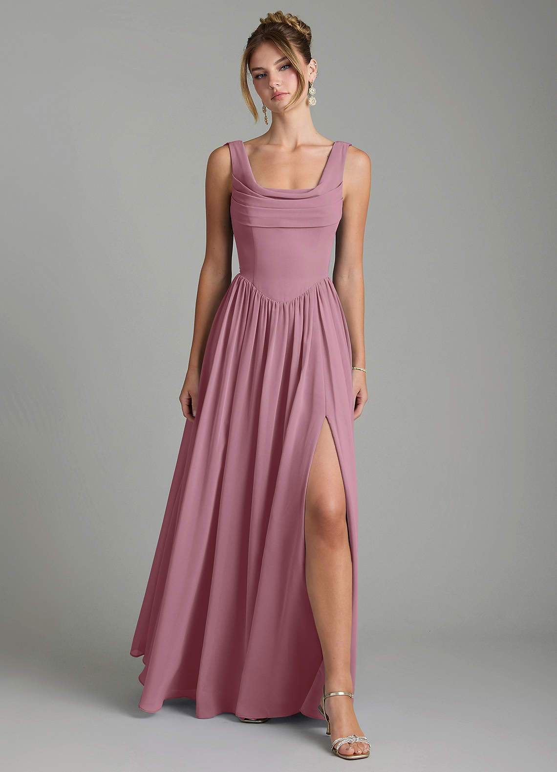 Novi A-Line Square-Neck Chiffon Bridesmaid Dress in Vintage Mauve